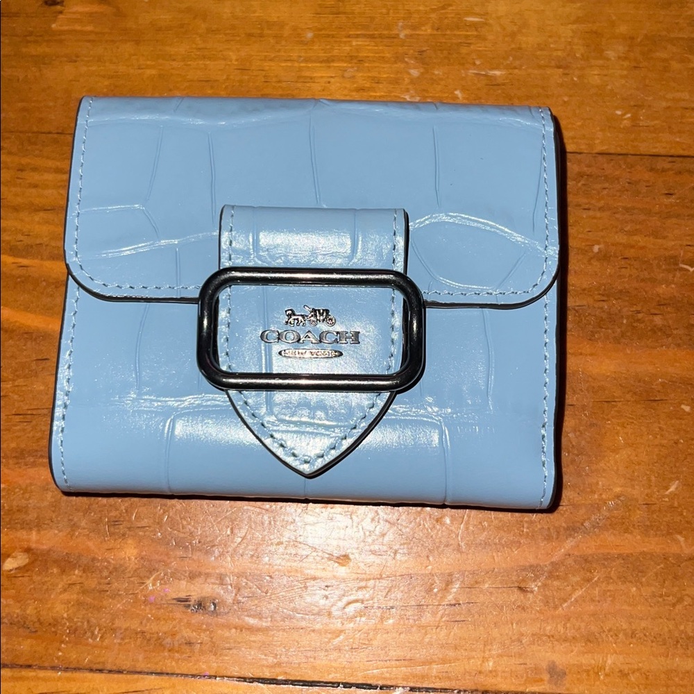 Coach Sky Blue Croc-Embossed Wallet